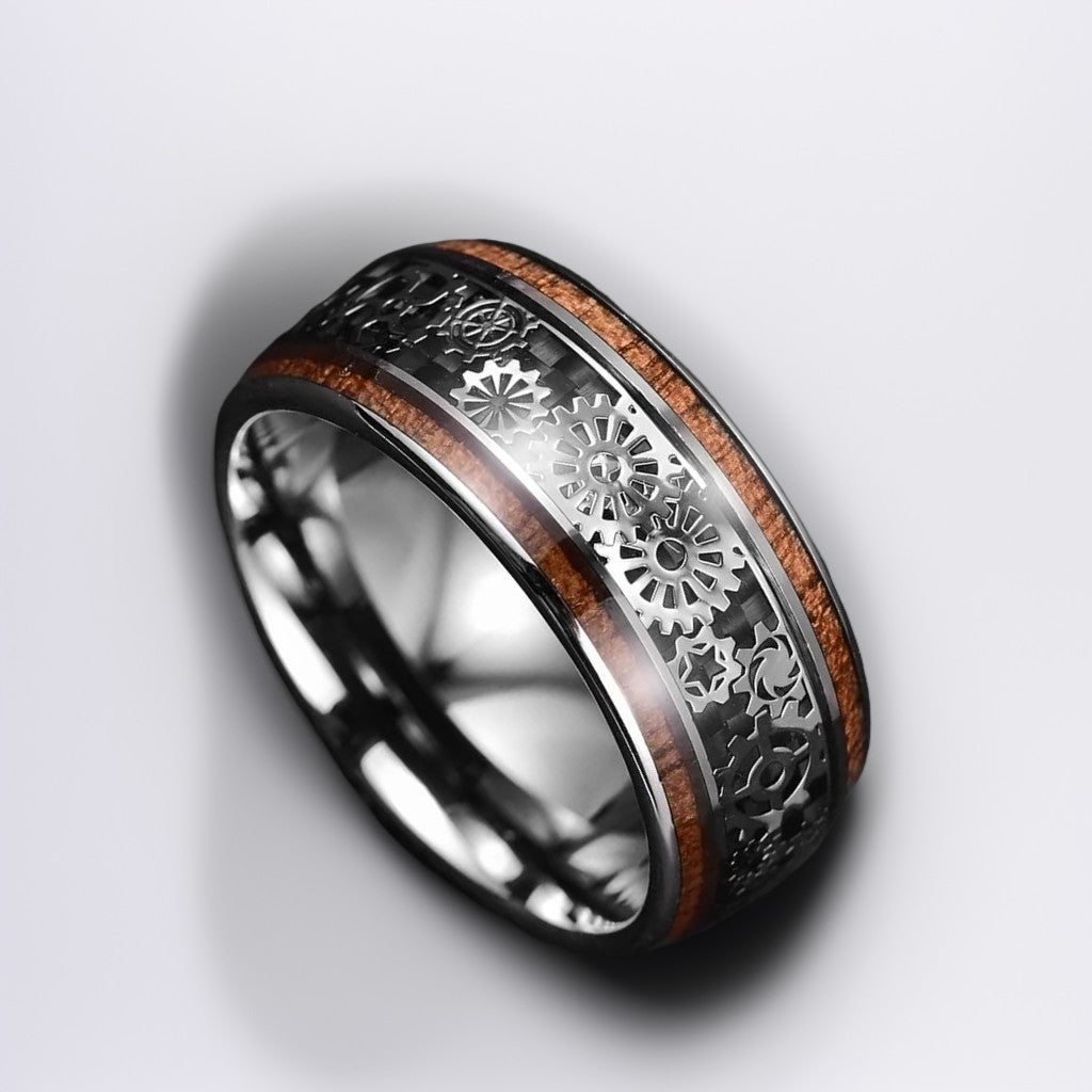 Bague Bois Homme | Modèle Cyberpunk - Bois & Acier Noir - Oxior