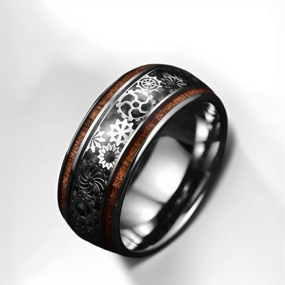 Bague Bois Homme | Modèle Cyberpunk - Bois & Acier Noir - Oxior