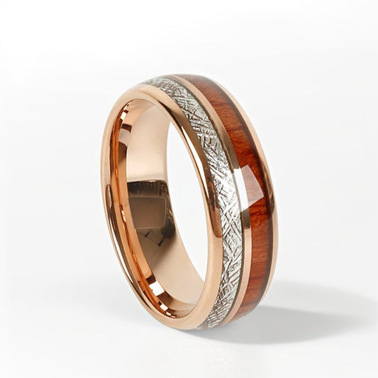 Bague Bois Homme | Modèle Dualité Élégante - Bois & Tungstène Or Rose - Oxior