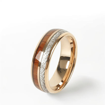 Bague Bois Homme | Modèle Dualité Élégante - Bois & Tungstène Or Rose - Oxior