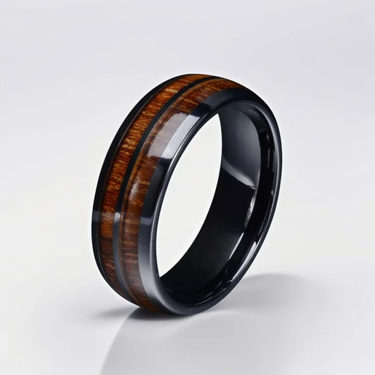 Bague Bois Homme | Modèle Équilibre - Bois & Acier Noir - Oxior