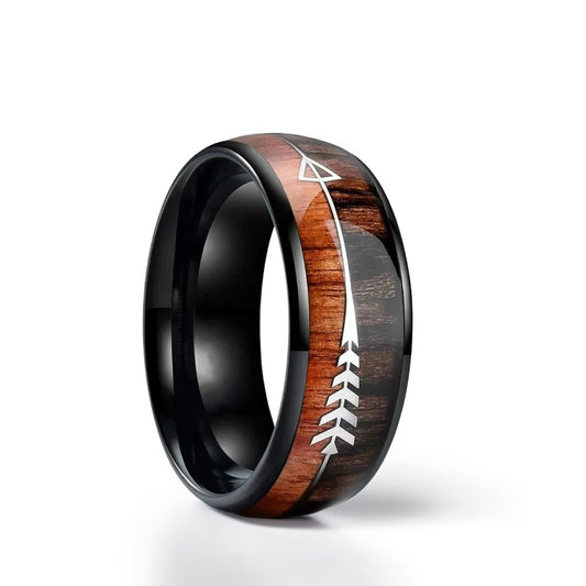 Bague Bois Homme | Modèle Flèche - Bois & Acier Noir - Oxior
