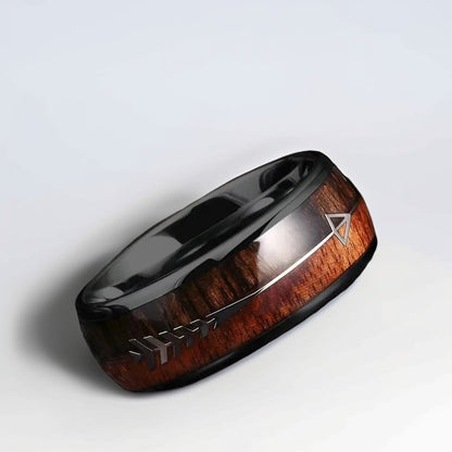 Bague Bois Homme | Modèle Flèche - Bois & Acier Noir - Oxior