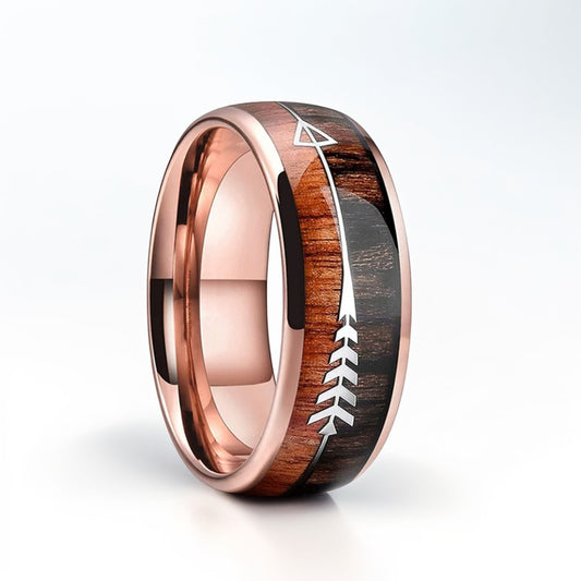 Bague Bois Homme | Modèle Flèche - Bois & Acier Rose - Oxior