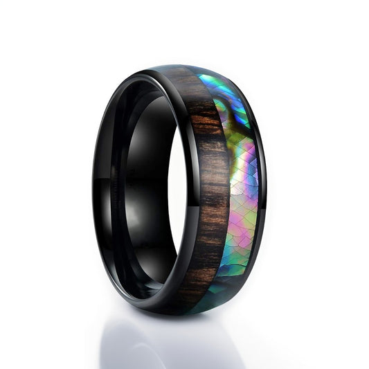 Bague Bois Homme | Modèle Iridescence - Bois & Acier Noir - Oxior