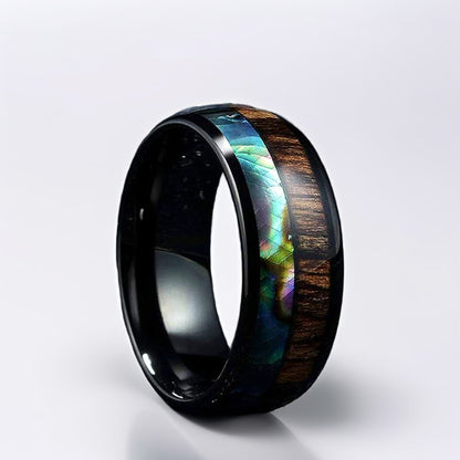 Bague Bois Homme | Modèle Iridescence - Bois & Acier Noir - Oxior