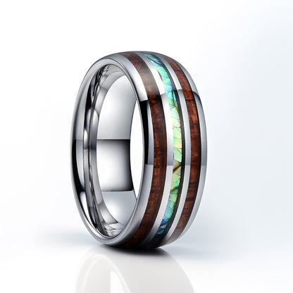 Bague Bois Homme | Modèle Reflets Nacrés - Bois & Acier Argenté - Oxior