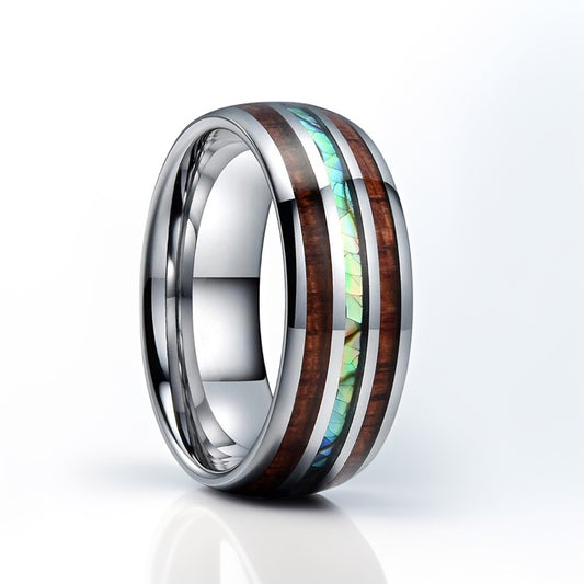 Bague Bois Homme | Modèle Reflets Nacrés - Bois & Acier Argenté - Oxior