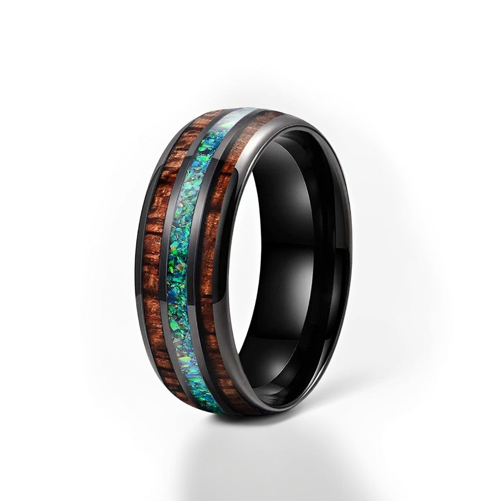 Bague Bois Homme | Modèle Reflets Nacrés - Bois & Acier Noir - Oxior