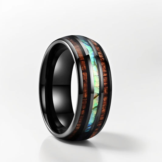 Bague Bois Homme | Modèle Reflets Nacrés - Bois & Acier Noir - Oxior