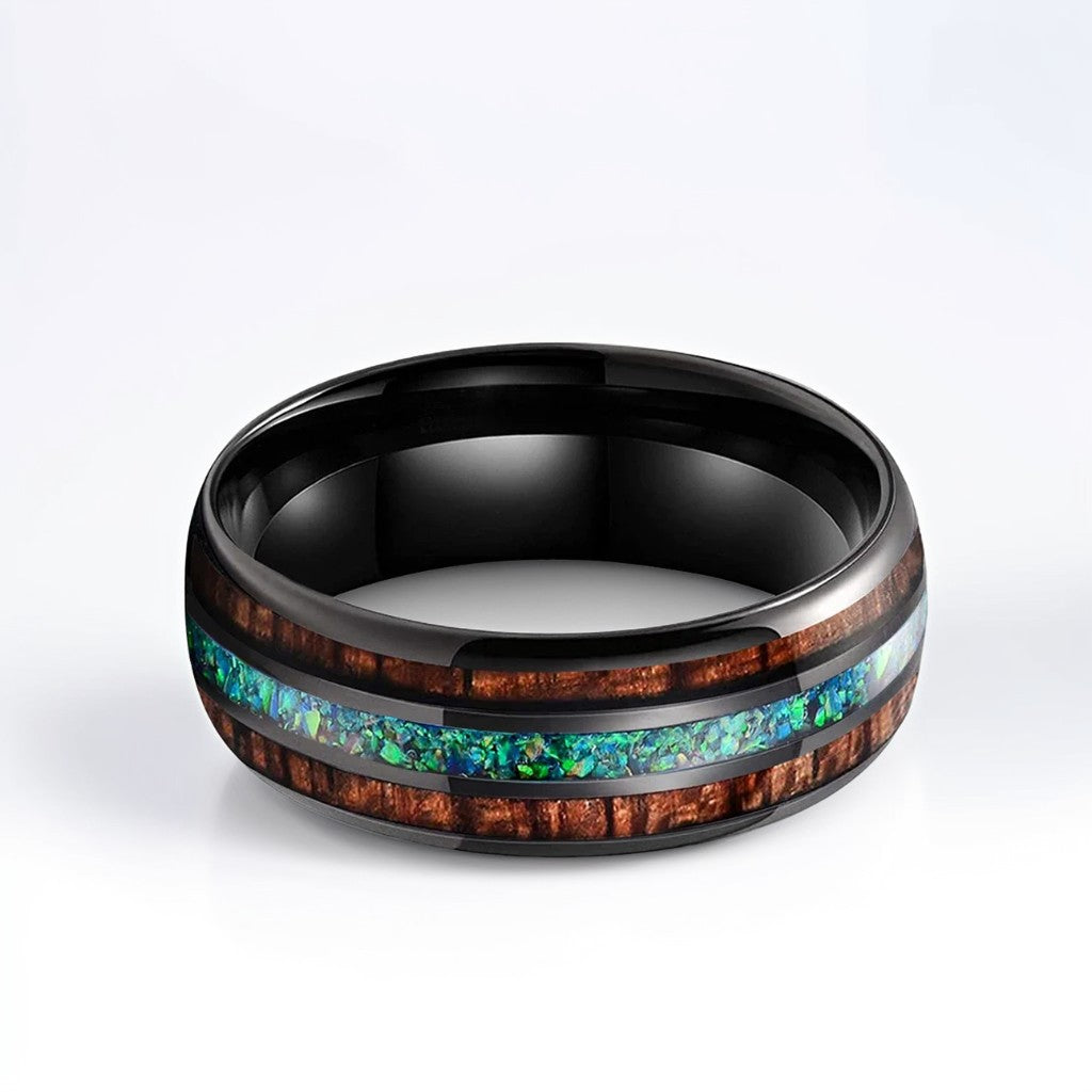 Bague Bois Homme | Modèle Reflets Nacrés - Bois & Acier Noir - Oxior