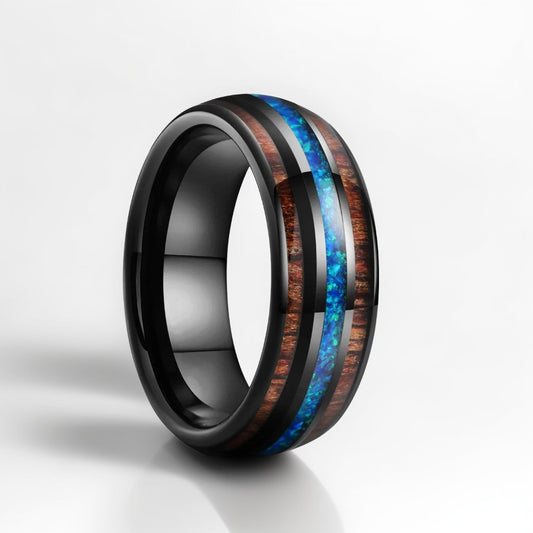Bague Bois Homme | Modèle Reflets Sauvages - Bois & Acier Noir - Oxior
