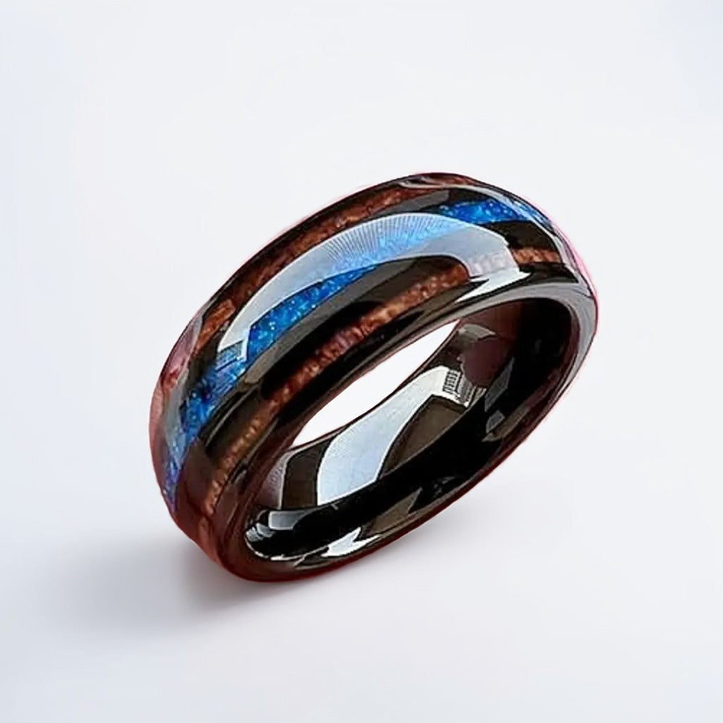 Bague Bois Homme | Modèle Reflets Sauvages - Bois & Acier Noir - Oxior
