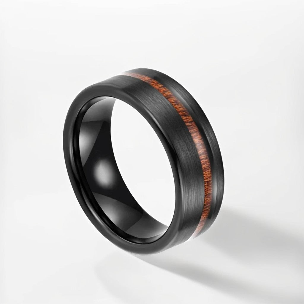 Bague Bois Homme | Modèle Titan - Bois & Acier Noir - Oxior