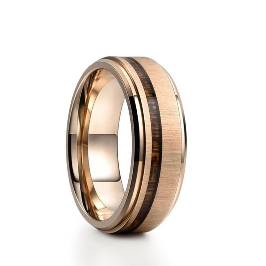 Bague Bois Homme | Modèle Titan - Bois & Acier Or Rose - Oxior