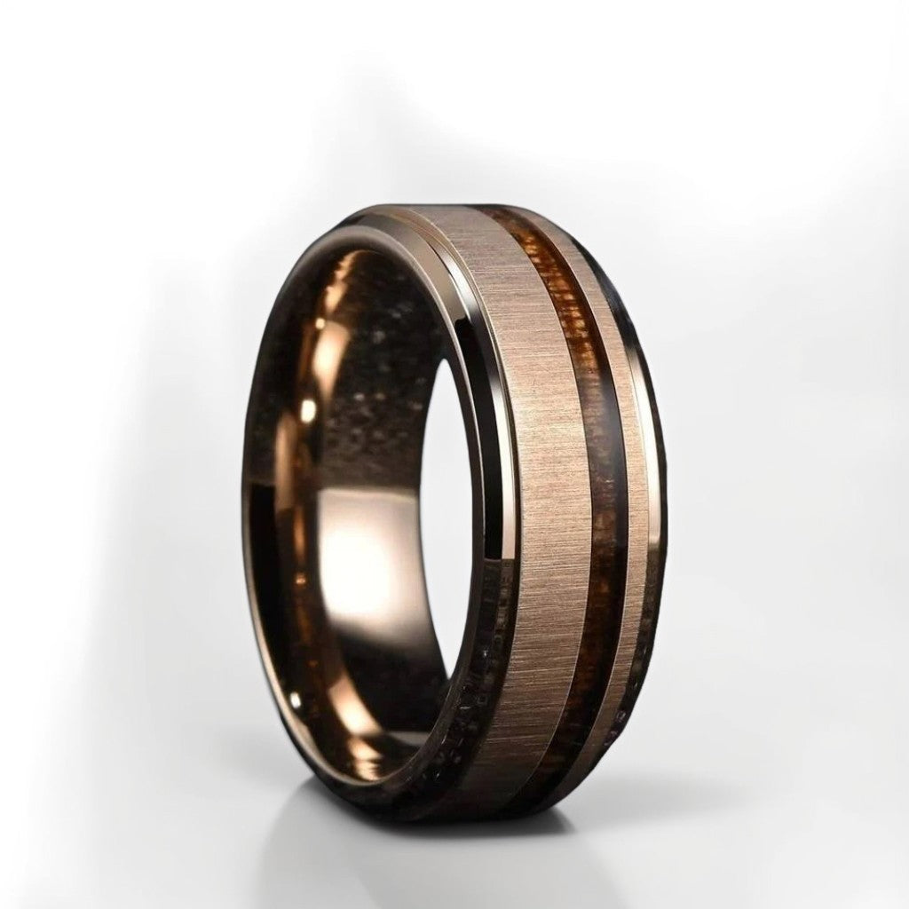 Bague Bois Homme | Modèle Titan - Bois & Acier Or Rose - Oxior