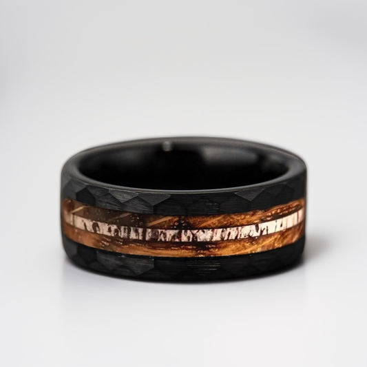 Bague Bois Homme | Modèle Éclat Brossé - Bois & Acier Noir - Oxior