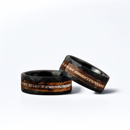 Bague Bois Homme | Modèle Éclat Brossé - Bois & Acier Noir - Oxior