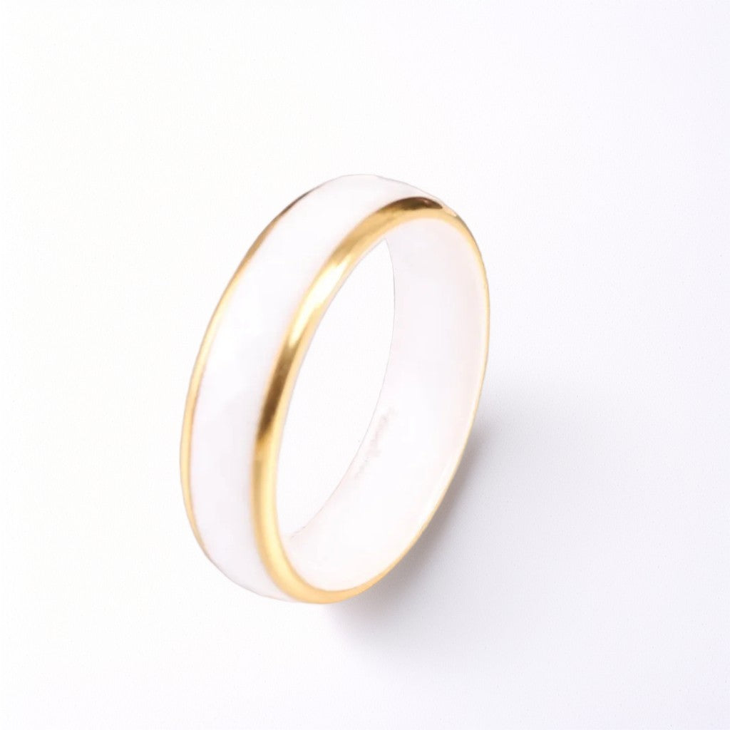 Bague Céramique Homme | Blanc & Or - Acier - Oxior