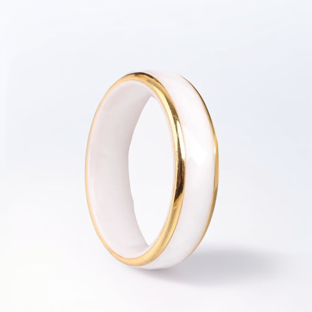 Bague Céramique Homme | Blanc & Or - Acier - Oxior
