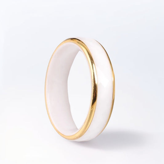 Bague Céramique Homme | Blanc & Or - Acier - Oxior