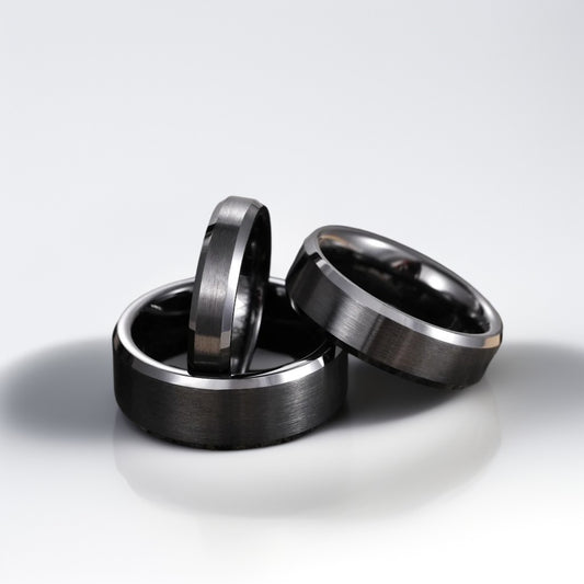 Bague Céramique Homme | Noir Brossé Biseauté - Oxior
