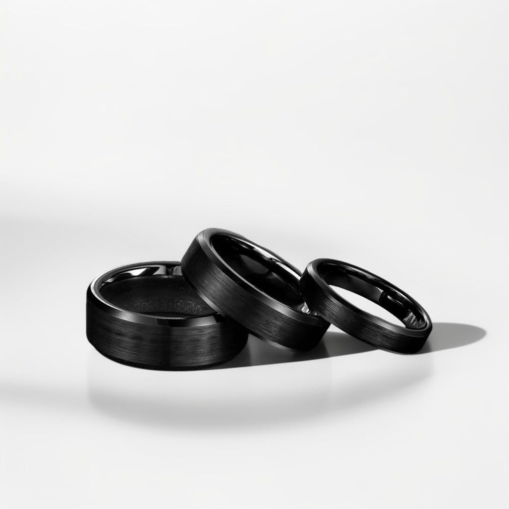 Bague Céramique Homme | Noir Brossé Biseauté - Oxior