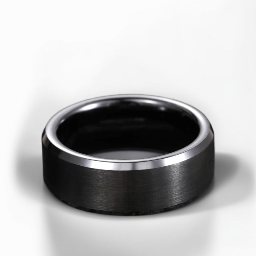 Bague Céramique Homme | Noir Brossé Biseauté - Oxior