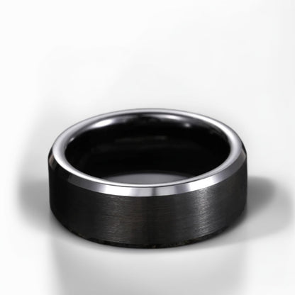 Bague Céramique Homme | Noir Brossé Biseauté - Oxior