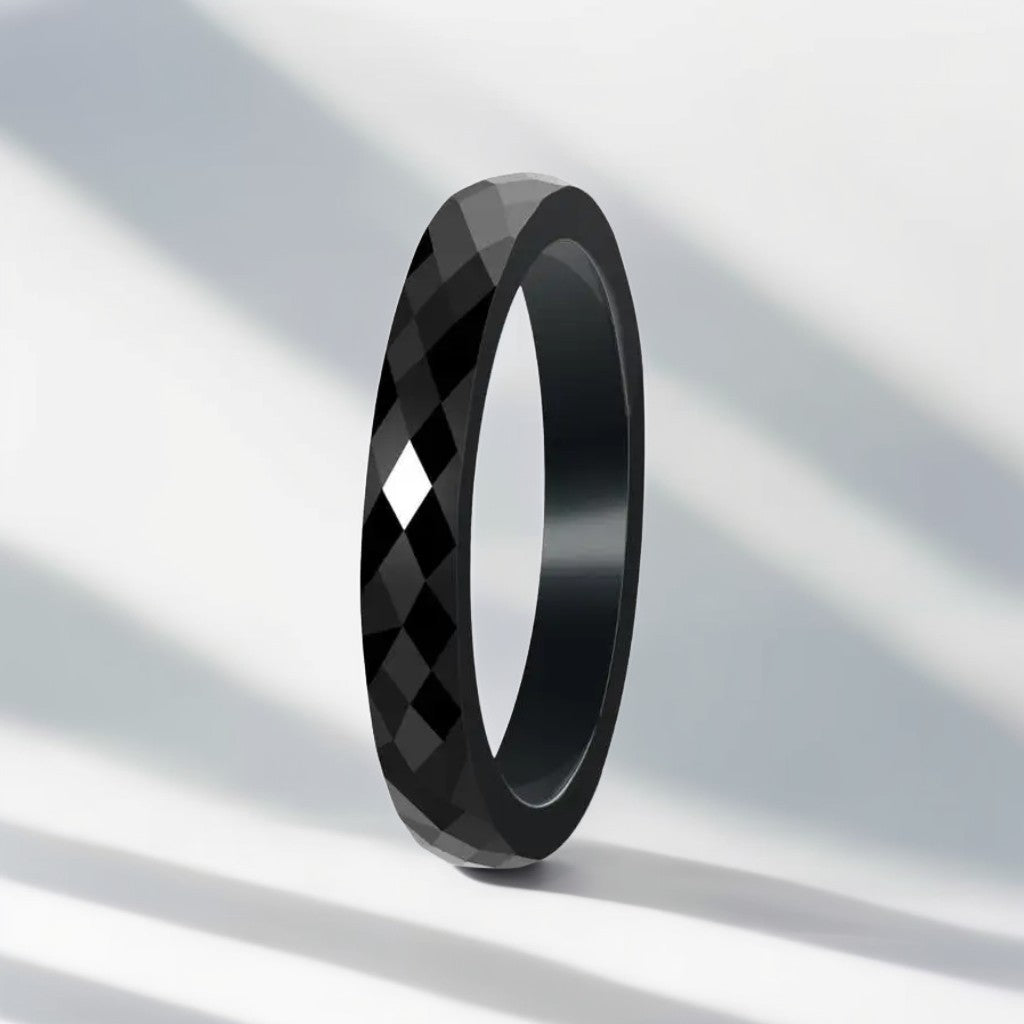 Bague Céramique Homme | Noir Facette - Oxior