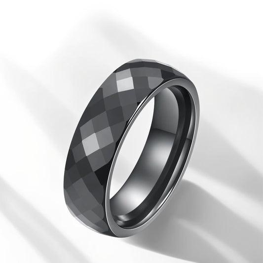 Bague Céramique Homme | Noir Facette - Oxior