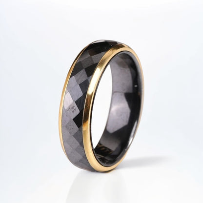 Bague Céramique Homme | Noir & Or Facette - Acier - Oxior