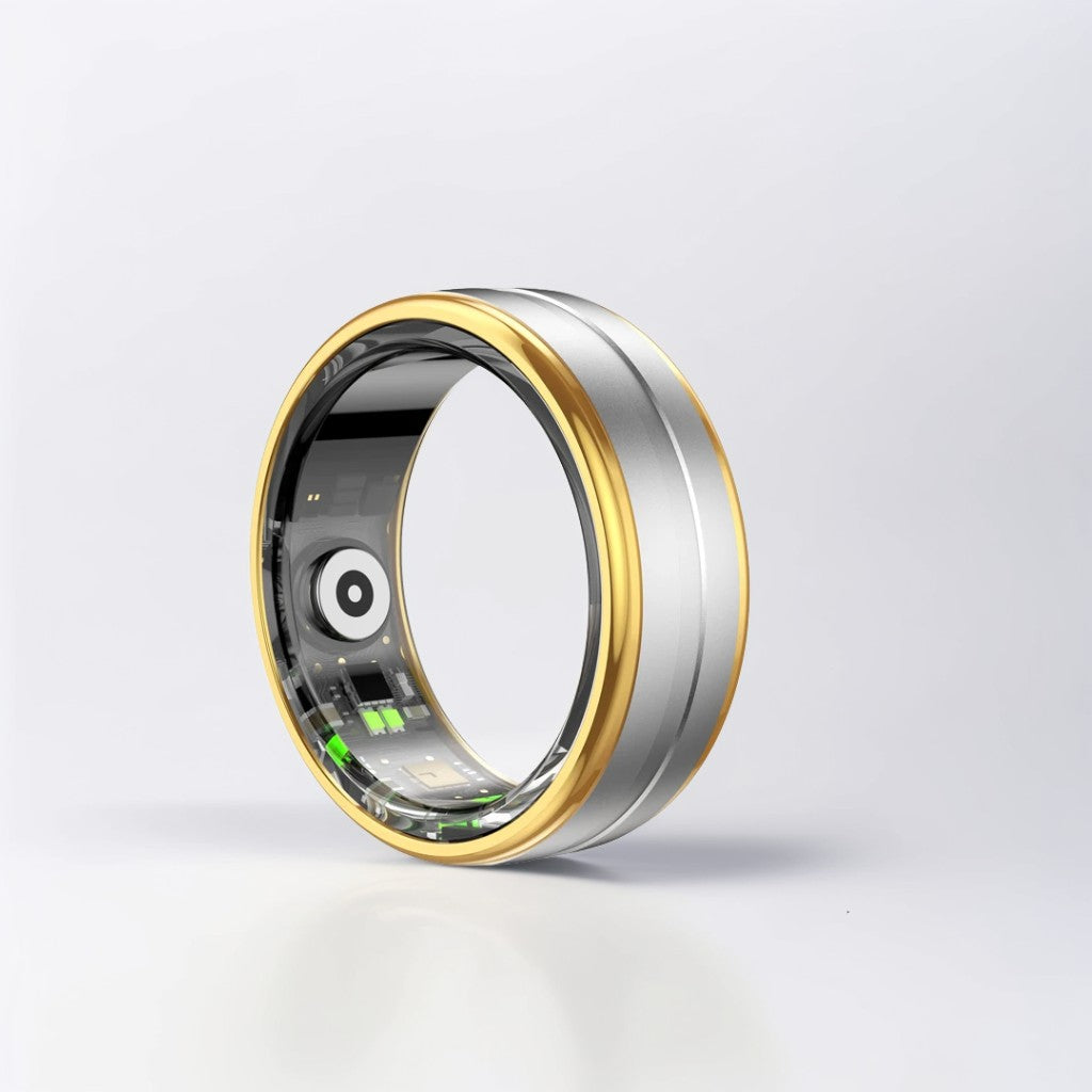 Bague Connectée Homme | Modèle R06 - Bords Dorés & Intérieur Argenté - Oxior