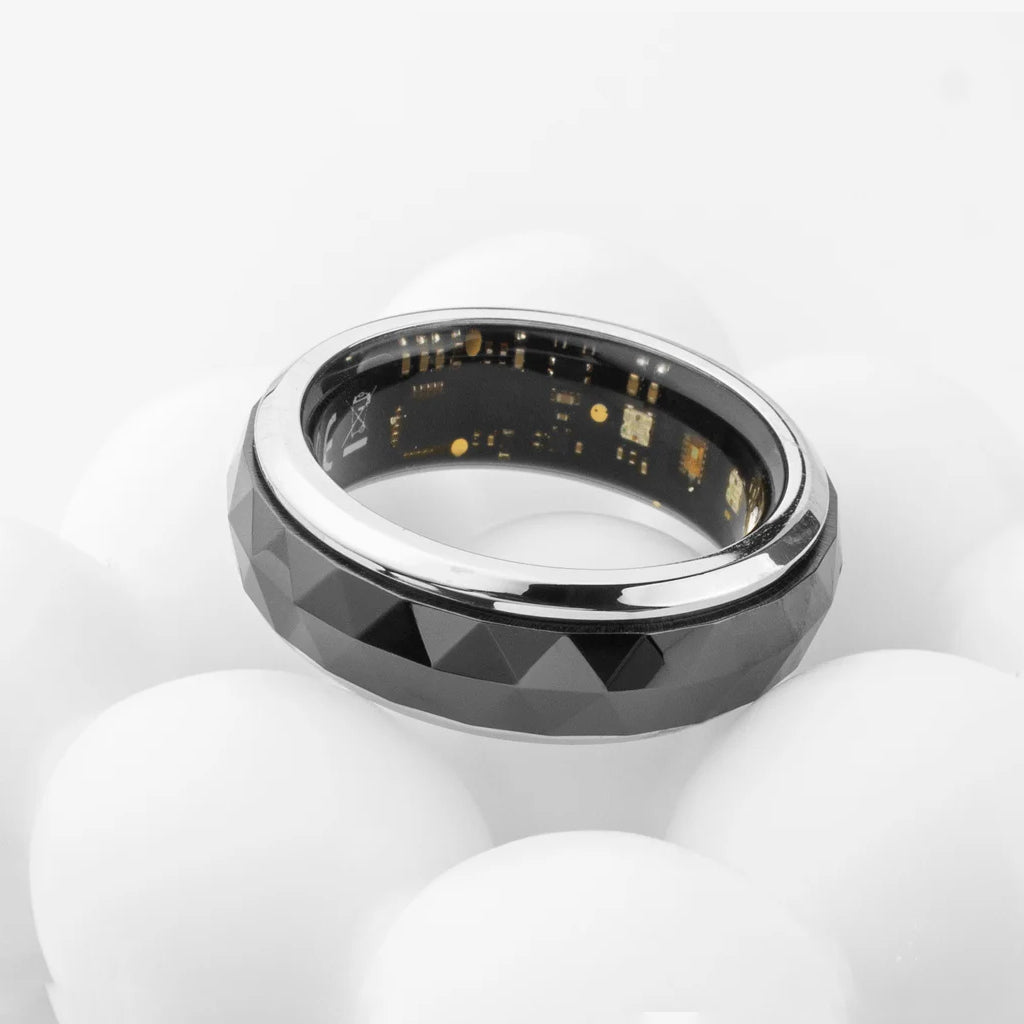 Bague Connectée Homme | Modèle R11 - Bords Argenté & Intérieur Noir - Oxior