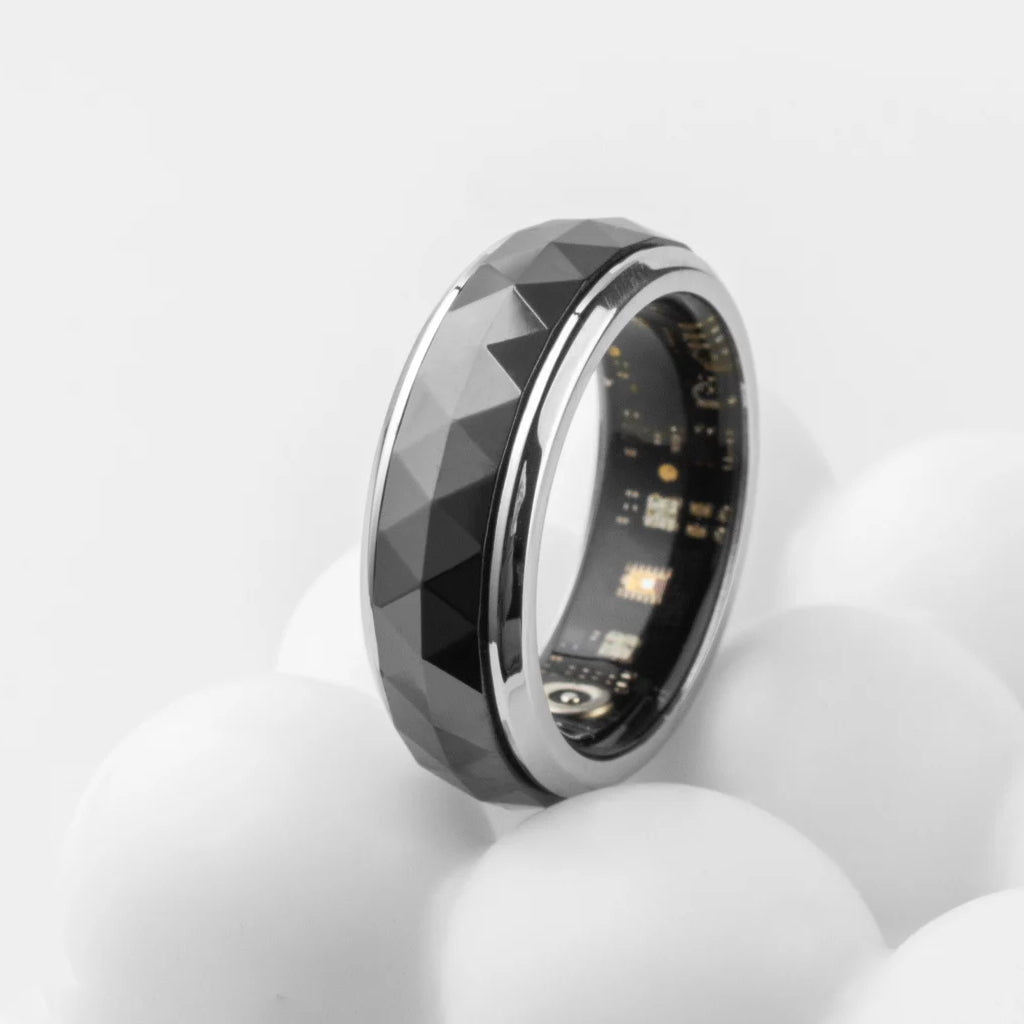 Bague Connectée Homme | Modèle R11 - Bords Argenté & Intérieur Noir - Oxior