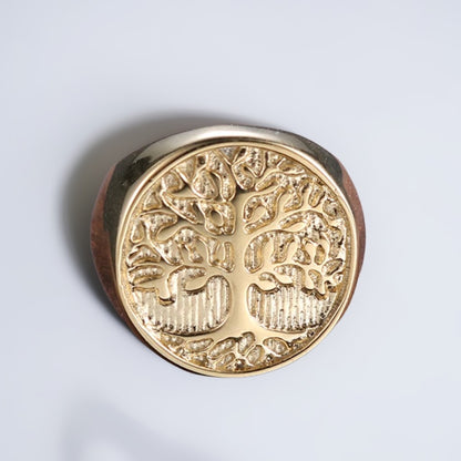 Bague Homme Dorée | Chevalière Arbre de Vie - Acier Inoxydable - Oxior