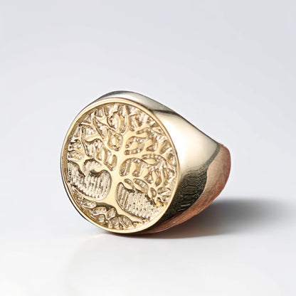 Bague Homme Dorée | Chevalière Arbre de Vie - Acier Inoxydable - Oxior