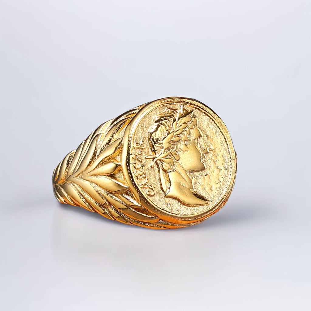 Bague Homme Dorée | Chevalière César - Acier Inoxydable - Oxior