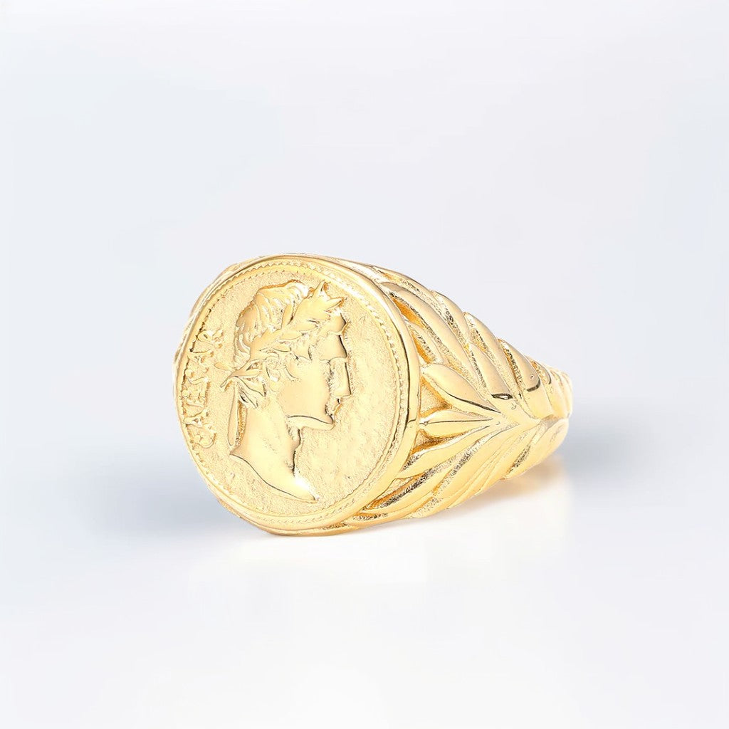 Bague Homme Dorée | Chevalière César - Acier Inoxydable - Oxior