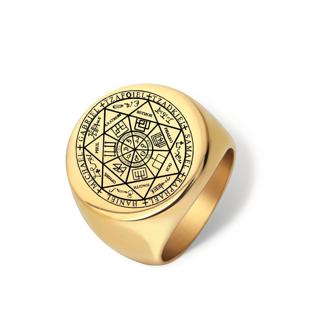 Bague Homme Dorée | Chevalière Sceau Esothérique- Acier Inoxydable - Oxior