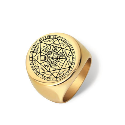 Bague Homme Dorée | Chevalière Sceau Esothérique- Acier Inoxydable - Oxior