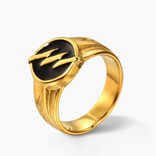 Bague Homme Dorée | Chevalière Flash Noir - Acier Inoxydable - Oxior