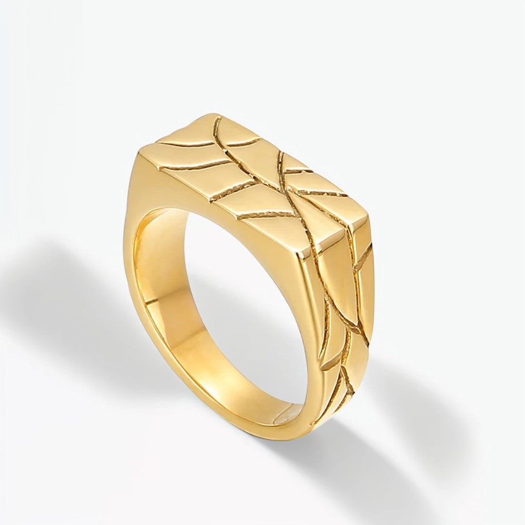 Bague Homme Dorée | Chevalière Fractures - Acier Inoxydable - Oxior