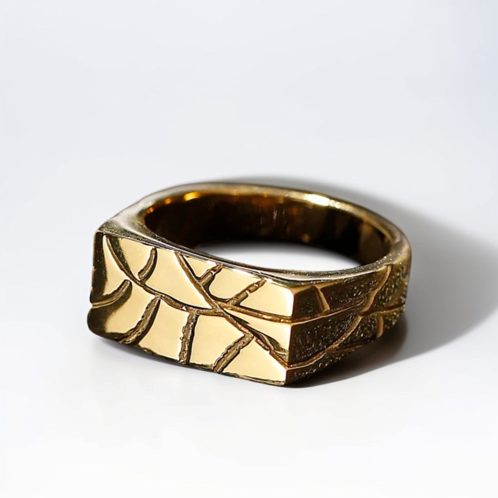 Bague Homme Dorée | Chevalière Fractures - Acier Inoxydable - Oxior