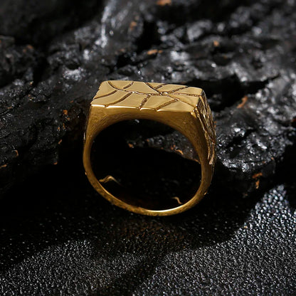 Bague Homme Dorée | Chevalière Fractures - Acier Inoxydable - Oxior