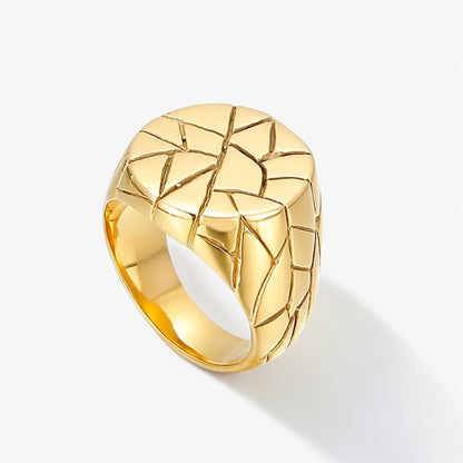 Bague Homme Dorée | Chevalière Fractures Ronde - Acier Inoxydable - Oxior