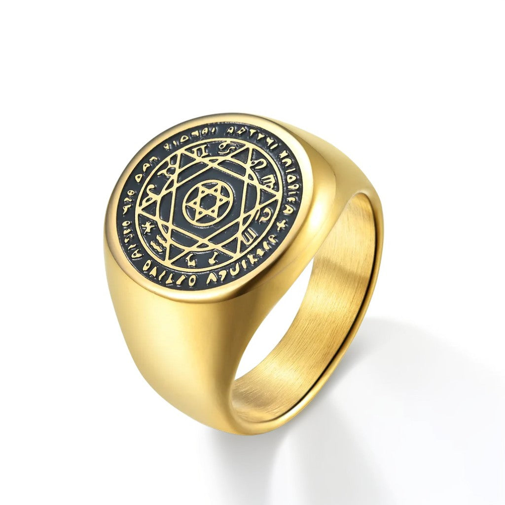 Bague Homme Dorée | Chevalière Hexagramme - Acier Inoxydable - Oxior