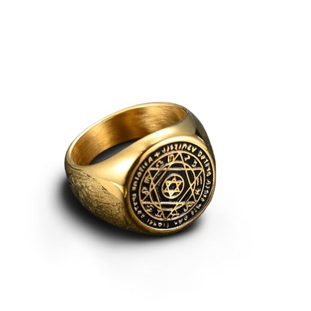 Bague Homme Dorée | Chevalière Hexagramme - Acier Inoxydable - Oxior