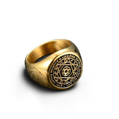 Bague Homme Dorée | Chevalière Hexagramme - Acier Inoxydable - Oxior