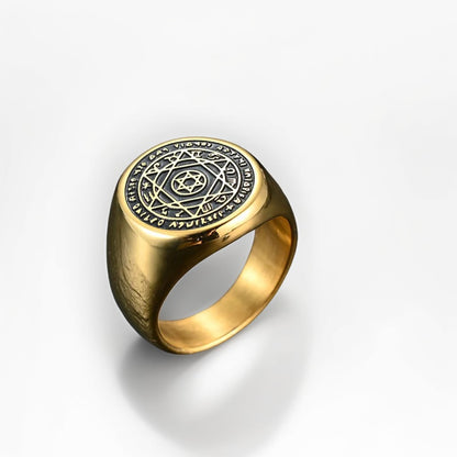 Bague Homme Dorée | Chevalière Hexagramme - Acier Inoxydable - Oxior